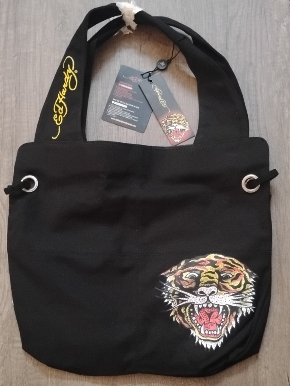 Ed Hardy Nia Black Canvas Messenger Bag